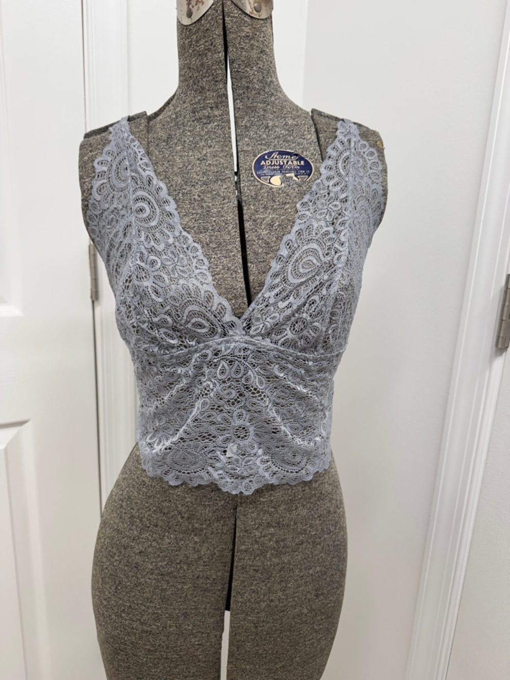 Lace Bralette Crop Top in Light Gray